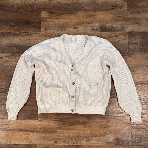 Old Navy XL Ivory Speckled Cardigan Sweater Flecked Knit Confetti Academia READ - Picture 1 of 12